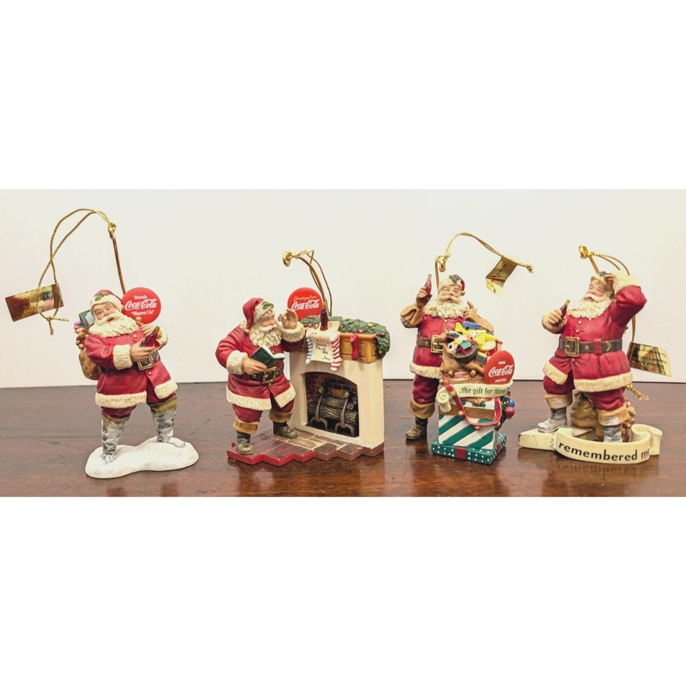 Coca-Cola Santa Christmas Ornaments Lot 4 1999 Danbury Mint Coke Holiday Decor